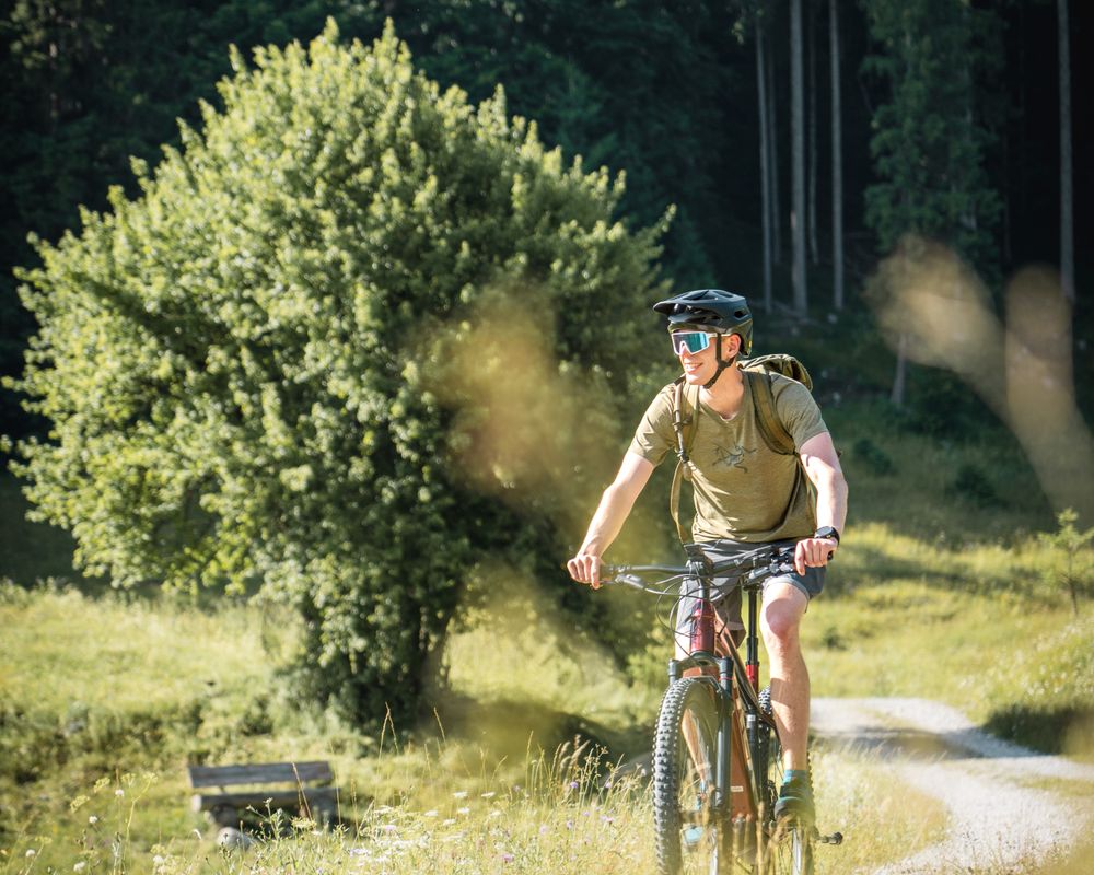 Radfahrer auf einer Wiese